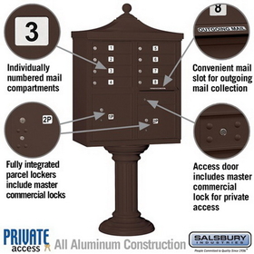 Salsbury Industries 3308R-BRZ-P Regency Decorative CBU (Includes CBU, Pedestal, CBU Top, Pedestal Cover - Tall and Master Commercial Locks) - 8 A Size Doors - Type I - Bronze - Private Access