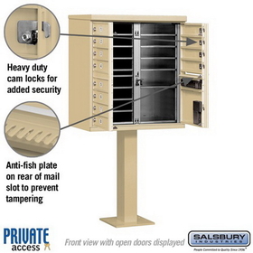 Salsbury Industries 3312SAN-P Cluster Box Unit (Includes Pedestal and Master Commercial Locks) - 12 A Size Doors - Type II - Sandstone - Private Access
