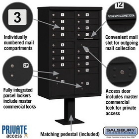 Salsbury Industries 3316BLK-P Cluster Box Unit (Includes Pedestal and Master Commercial Locks) - 16 A Size Doors - Type III - Black - Private Access