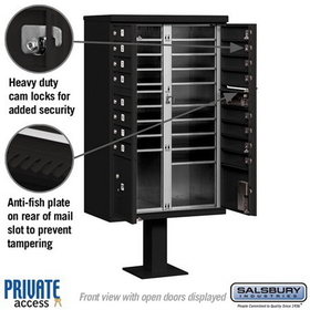 Salsbury Industries 3316BLK-P Cluster Box Unit (Includes Pedestal and Master Commercial Locks) - 16 A Size Doors - Type III - Black - Private Access