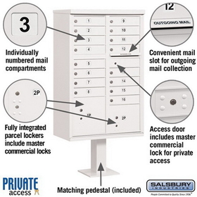 Salsbury Industries 3316WHT-P Cluster Box Unit (Includes Pedestal and Master Commercial Locks) - 16 A Size Doors - Type III - White - Private Access