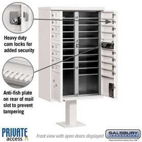 Salsbury Industries 3316WHT-P Cluster Box Unit (Includes Pedestal and Master Commercial Locks) - 16 A Size Doors - Type III - White - Private Access