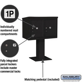 Salsbury Industries 3405D-2PBLK Pedestal Mounted 4C Horizontal Mailbox Unit - 5 Door High Unit (48-1/8 Inches) - Double Column - Stand-Alone Parcel Locker - 2 PL5
