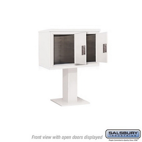 Salsbury Industries 3405D-2PWHT Pedestal Mounted 4C Horizontal Mailbox Unit - 5 Door High Unit (48-1/8 Inches) - Double Column - Stand-Alone Parcel Locker - 2 PL5