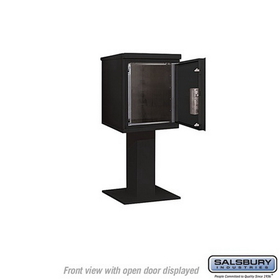 Salsbury Industries 3405S-1PBLK Pedestal Mounted 4C Horizontal Mailbox Unit - 5 Door High Unit (48-1/8 Inches) - Single Column - Stand-Alone Parcel Locker - 1 PL5 - Black
