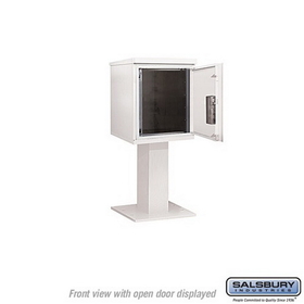 Salsbury Industries 3405S-1PWHT Pedestal Mounted 4C Horizontal Mailbox Unit - 5 Door High Unit (48-1/8 Inches) - Single Column - Stand-Alone Parcel Locker - 1 PL5 - White