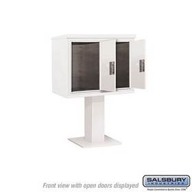 Salsbury Industries 3406D-2PWHT Pedestal Mounted 4C Horizontal Mailbox Unit - 6 Door High Unit (51-5/8 Inches) - Double Column - Stand-Alone Parcel Locker - 2 PL6