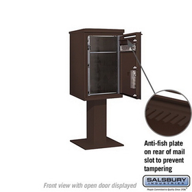 Salsbury Industries 3407S-1PBRZ Pedestal Mounted 4C Horizontal Mailbox Unit-7 Door High Unit (55-1/8 Inches)-Single Column-Stand-Alone Parcel Locker-1 PL5 with Outgoing Mail Compartment-Bronze