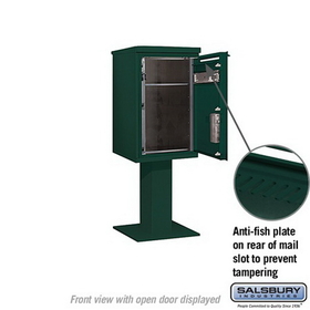 Salsbury Industries 3407S-1PGRN Pedestal Mounted 4C Horizontal Mailbox Unit-7 Door High Unit (55-1/8 Inches)-Single Column-Stand-Alone Parcel Locker-1 PL5 with Outgoing Mail Compartment-Green