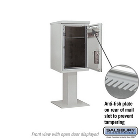 Salsbury Industries 3407S-1PGRY Pedestal Mounted 4C Horizontal Mailbox Unit-7 Door High Unit (55-1/8 Inches)-Single Column-Stand-Alone Parcel Locker-1 PL5 with Outgoing Mail Compartment-Gray