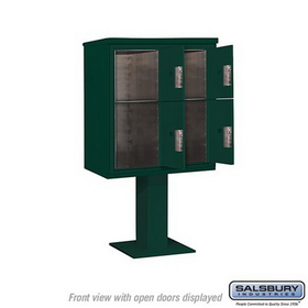 Salsbury Industries 3409D-4PGRN Pedestal Mounted 4C Horizontal Mailbox Unit - 9 Door High Unit (62-1/8 Inches) - Double Column - Stand-Alone Parcel Locker - 2 PL4