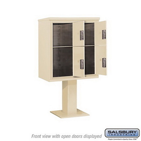 Salsbury Industries 3409D-4PSAN Pedestal Mounted 4C Horizontal Mailbox Unit - 9 Door High Unit (62-1/8 Inches) - Double Column - Stand-Alone Parcel Locker - 2 PL4