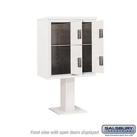 Salsbury Industries 3409D-4PWHT Pedestal Mounted 4C Horizontal Mailbox Unit - 9 Door High Unit (62-1/8 Inches) - Double Column - Stand-Alone Parcel Locker - 2 PL4