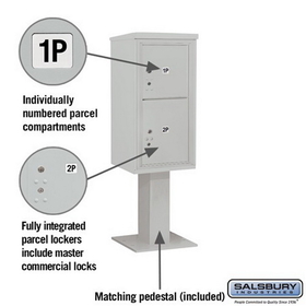 Salsbury Industries 3409S-2PGRY Pedestal Mounted 4C Horizontal Mailbox Unit - 9 Door High Unit (62-1/8 Inches) - Single Column - Stand-Alone Parcel Locker - 1 PL4 and 1 PL5 - Gray
