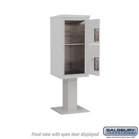 Salsbury Industries 3409S-2PGRY Pedestal Mounted 4C Horizontal Mailbox Unit - 9 Door High Unit (62-1/8 Inches) - Single Column - Stand-Alone Parcel Locker - 1 PL4 and 1 PL5 - Gray