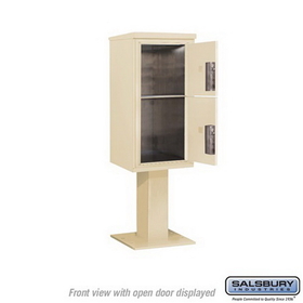 Salsbury Industries 3409S-2PSAN Pedestal Mounted 4C Horizontal Mailbox Unit - 9 Door High Unit (62-1/8 Inches) - Single Column - Stand-Alone Parcel Locker - 1 PL4 and 1 PL5 - Sandstone