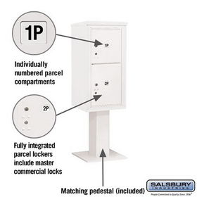 Salsbury Industries 3409S-2PWHT Pedestal Mounted 4C Horizontal Mailbox Unit - 9 Door High Unit (62-1/8 Inches) - Single Column - Stand-Alone Parcel Locker - 1 PL4 and 1 PL5 - White