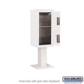 Salsbury Industries 3409S-2PWHT Pedestal Mounted 4C Horizontal Mailbox Unit - 9 Door High Unit (62-1/8 Inches) - Single Column - Stand-Alone Parcel Locker - 1 PL4 and 1 PL5 - White