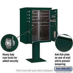Salsbury Industries 3410D-07GRN Pedestal Mounted 4C Horizontal Mailbox Unit - 10 Door High Unit (65-5/8 Inches) - Double Column - 7 MB1 Doors / 1 PL5 and 1 PL6 - Green