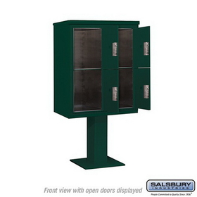 Salsbury Industries 3410D-4PGRN Pedestal Mounted 4C Horizontal Mailbox Unit - 10 Door High Unit (65 5/8 Inches) - Double Column - Stand-Alone Parcel Locker - 4 PL5