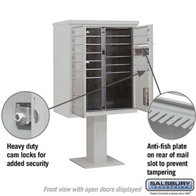Salsbury Industries 3410DA-10GRY Pedestal Mounted 4C Horizontal Mailbox Unit - 10 Door High Unit (65-5/8 Inches) - Double Column - 10 MB1 Doors / 1PL4 and 1 PL4.5 - Gray