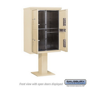 Salsbury Industries 3411D-4PSAN Pedestal Mounted 4C Horizontal Mailbox Unit - 11 Door High Unit (69 1/8 Inches) - Double Column - Stand-Alone Parcel Locker - 3 PL5