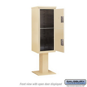 Salsbury Industries 3411S-2PSAN Pedestal Mounted 4C Horizontal Mailbox Unit - 11 Door High Unit (69-1/8 Inches) - Single Column - Stand-Alone Parcel Locker - 1 PL5 and 1 PL6 - Sandstone