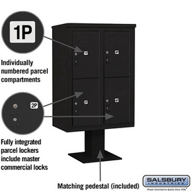 Salsbury Industries 3412D-4PBLK Pedestal Mounted 4C Horizontal Mailbox Unit - 12 Door High Unit (59 3/4 Inches) - Double Column - Stand-Alone Parcel Locker - 4 PL6