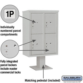Salsbury Industries 3412D-4PGRY Pedestal Mounted 4C Horizontal Mailbox Unit - 12 Door High Unit (59 3/4 Inches) - Double Column - Stand-Alone Parcel Locker - 4 PL6