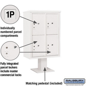 Salsbury Industries 3412D-4PWHT Pedestal Mounted 4C Horizontal Mailbox Unit - 12 Door High Unit (59 3/4 Inches) - Double Column - Stand-Alone Parcel Locker - 4 PL6