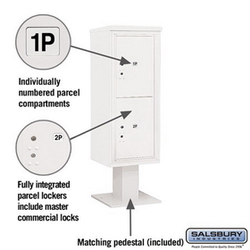 Salsbury Industries 3412S-2PWHT Pedestal Mounted 4C Horizontal Mailbox Unit - 12 Door High Unit (59-3/4 Inches) - Single Column - Stand-Alone Parcel Locker - 2 PL6