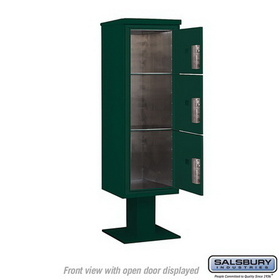 Salsbury Industries 3414S-3PGRN Pedestal Mounted 4C Horizontal Mailbox Unit - 14 Door High Unit (66 3/4 Inches) - Single Column - Stand-Alone Parcel Locker - 1 PL4 and 2 PL5