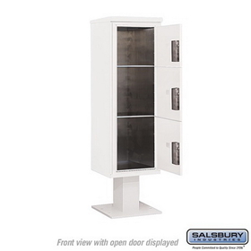 Salsbury Industries 3414S-3PWHT Pedestal Mounted 4C Horizontal Mailbox Unit - 14 Door High Unit (66 3/4 Inches) - Single Column - Stand-Alone Parcel Locker - 1 PL4 and 2 PL5