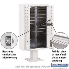 Salsbury Industries 3415D-17WHT Pedestal Mounted 4C Horizontal Mailbox Unit - 15 Door High Unit (70-1/4 Inches) - Double Column - 17 MB1 Doors / 1 PL5 and 1 PL6 - White