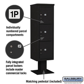 Salsbury Industries 3415S-3PBLK Pedestal Mounted 4C Horizontal Mailbox Unit - 15 Door High Unit (70-1/4 Inches) - Single Column - Stand-Alone Parcel Locker - 3 PL5