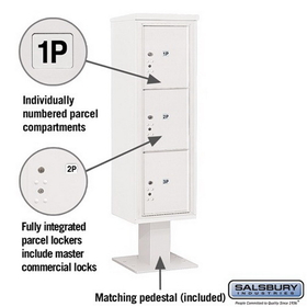 Salsbury Industries 3415S-3PWHT Pedestal Mounted 4C Horizontal Mailbox Unit - 15 Door High Unit (70-1/4 Inches) - Single Column - Stand-Alone Parcel Locker - 3 PL5