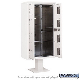 Salsbury Industries 3416D-8PWHT Pedestal Mounted 4C Horizontal Mailbox Unit - Maximum High (72 Inches) - Double Column - Stand-Alone Parcel Locker - 4 PL3