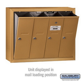 Salsbury Industries 3504BSP Vertical Mailbox (Includes Master Commercial Lock) - 4 Doors - Brass - Surface Mounted - Private Access