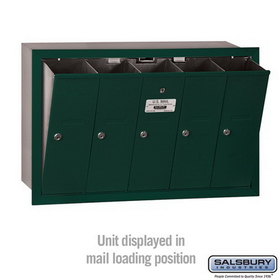 Salsbury Industries 3505GRU Vertical Mailbox - 5 Doors - Green - Recessed Mounted - USPS Access