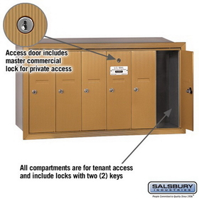 Salsbury Industries 3506BRP Vertical Mailbox (Includes Master Commercial Lock) - 6 Doors - Brass - Recessed Mounted - Private Access