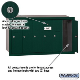 Salsbury Industries 3506GRP Vertical Mailbox (Includes Master Commercial Lock) - 6 Doors - Green - Recessed Mounted - Private Access