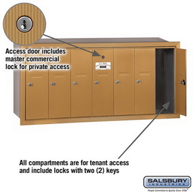 Salsbury Industries 3507BRP Vertical Mailbox (Includes Master Commercial Lock) - 7 Doors - Brass - Recessed Mounted - Private Access
