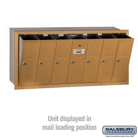 Salsbury Industries 3507BRP Vertical Mailbox (Includes Master Commercial Lock) - 7 Doors - Brass - Recessed Mounted - Private Access