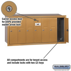 Salsbury Industries 3507BRU Vertical Mailbox - 7 Doors - Brass - Recessed Mounted - USPS Access