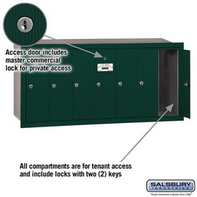 Salsbury Industries 3507GRP Vertical Mailbox (Includes Master Commercial Lock) - 7 Doors - Green - Recessed Mounted - Private Access