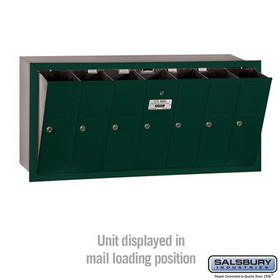 Salsbury Industries 3507GRP Vertical Mailbox (Includes Master Commercial Lock) - 7 Doors - Green - Recessed Mounted - Private Access