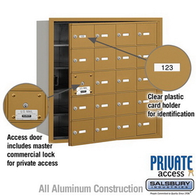 Salsbury Industries 3620GFP 4B+ Horizontal Mailbox (Includes Master Commercial Lock) - 20 A Doors (19 usable) - Gold - Front Loading - Private Access