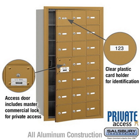 Salsbury Industries 3621GFP 4B+ Horizontal Mailbox (Includes Master Commercial Lock) - 21 A Doors (20 usable) - Gold - Front Loading - Private Access