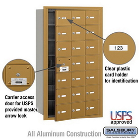 Salsbury Industries 3621GFU 4B+ Horizontal Mailbox - 21 A Doors (20 usable) - Gold - Front Loading - USPS Access