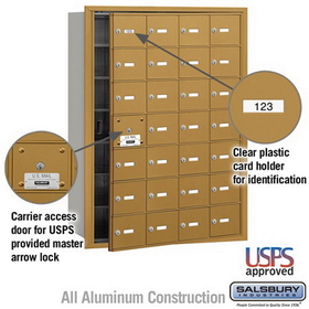 Salsbury Industries 3628GFU 4B+ Horizontal Mailbox - 28 A Doors (27 usable) - Gold - Front Loading - USPS Access